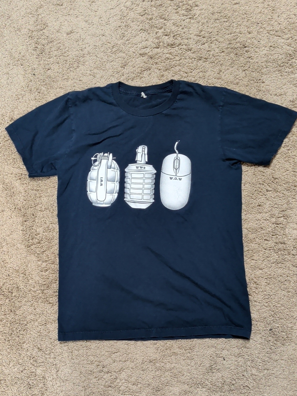 Men's Navy Short-Sleeve Graphic Tee with White Grenade and Mouse Motif